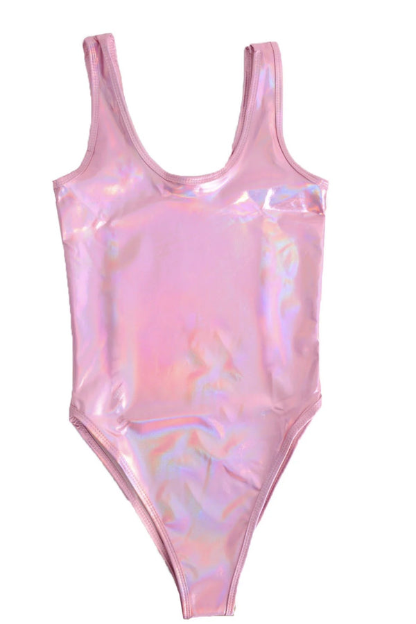 PINK IRIDESCENT HIGH CUT LEOTARD (HOLOGRAPHIC)